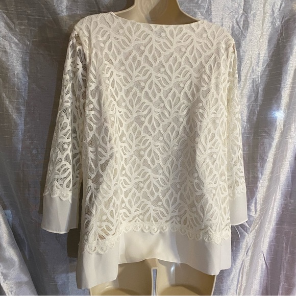 Charter Club petite, SZ PXL, GUC lacy lined top with crepe hem and cuffs, dressy - Picture 4 of 10
